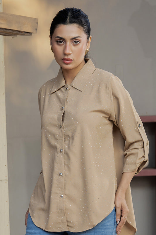 Celeste Glow Button Shirt (Beige Nude Top)