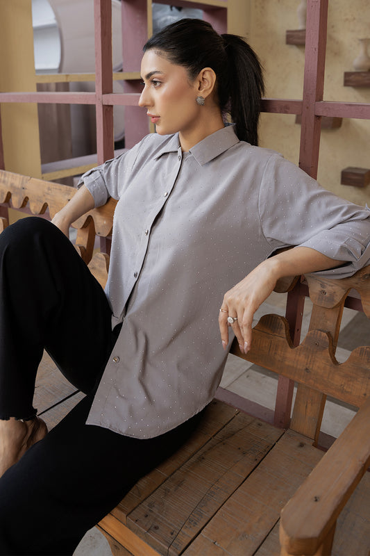 Celeste Glow Button Shirt (Ash Grey Top)