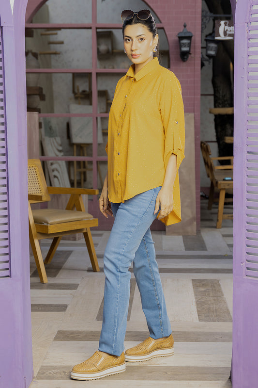 Celeste Glow Button Shirt ( Mustard Gold Top)