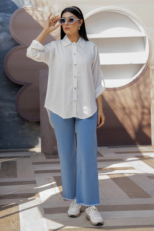 Celeste Glow Button Shirt (Classic White Top)