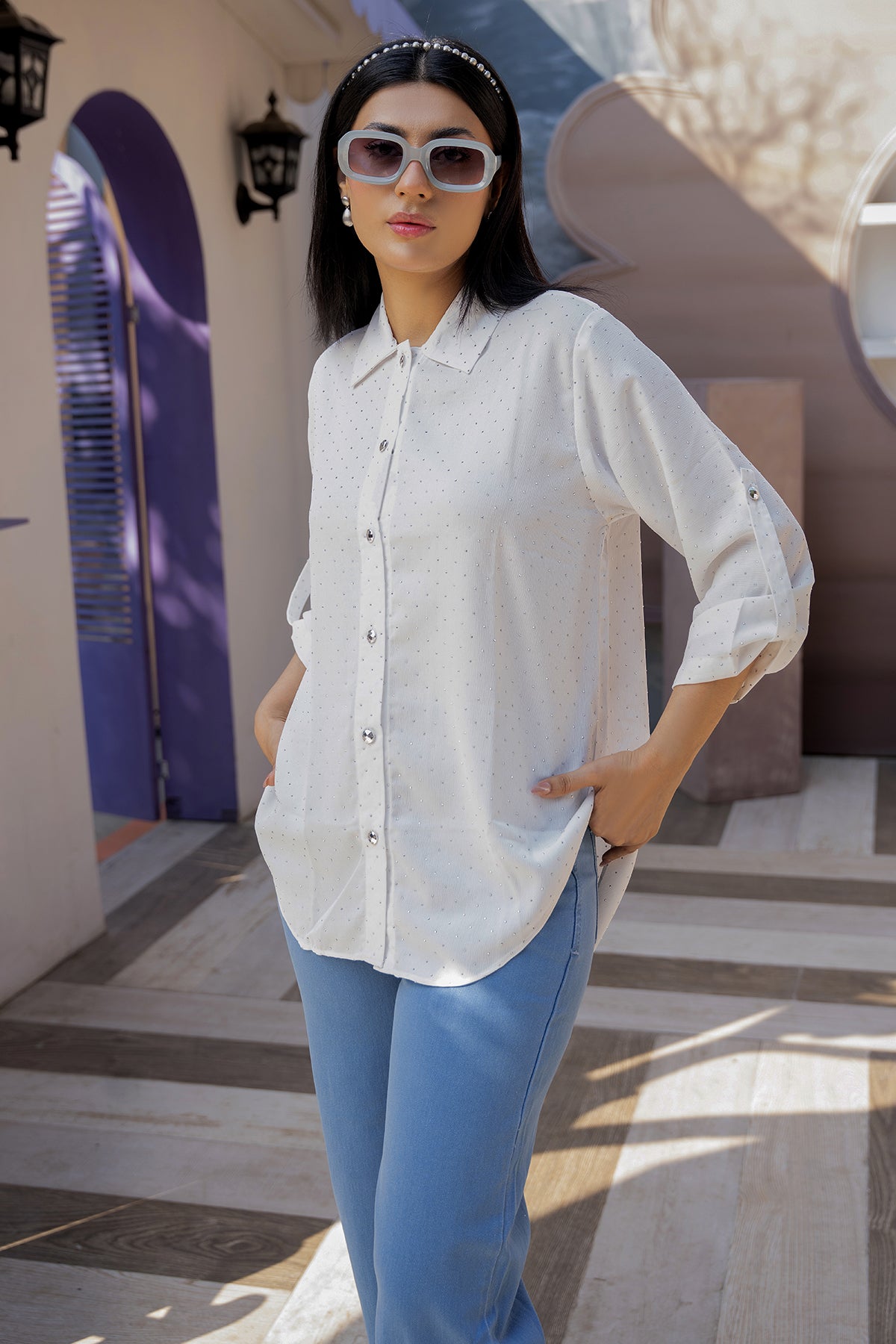 Celeste Glow Button Shirt (Classic White Top)