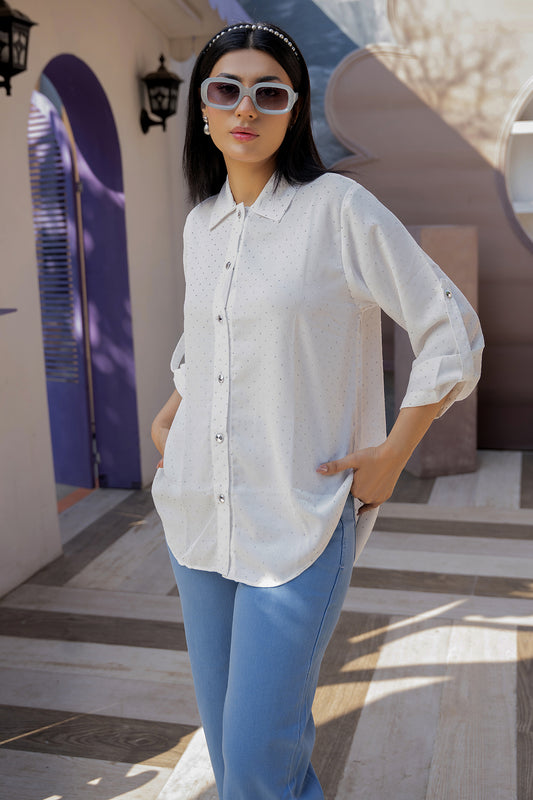 Celeste Glow Button Shirt (Classic White Top)