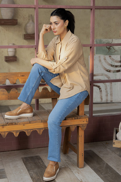 Celeste Glow Button Shirt (Beige Nude Top)