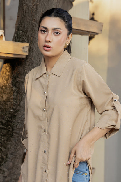 Celeste Glow Button Shirt (Beige Nude Top)