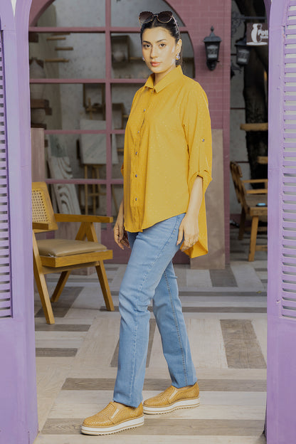 Celeste Glow Button Shirt ( Mustard Gold Top)