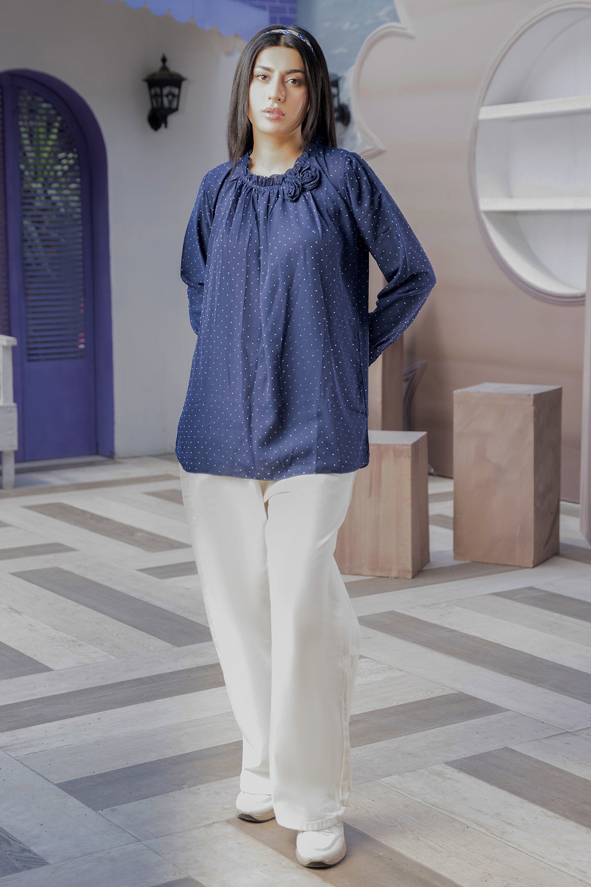 Grace Embellished Top (Midnight Blue)