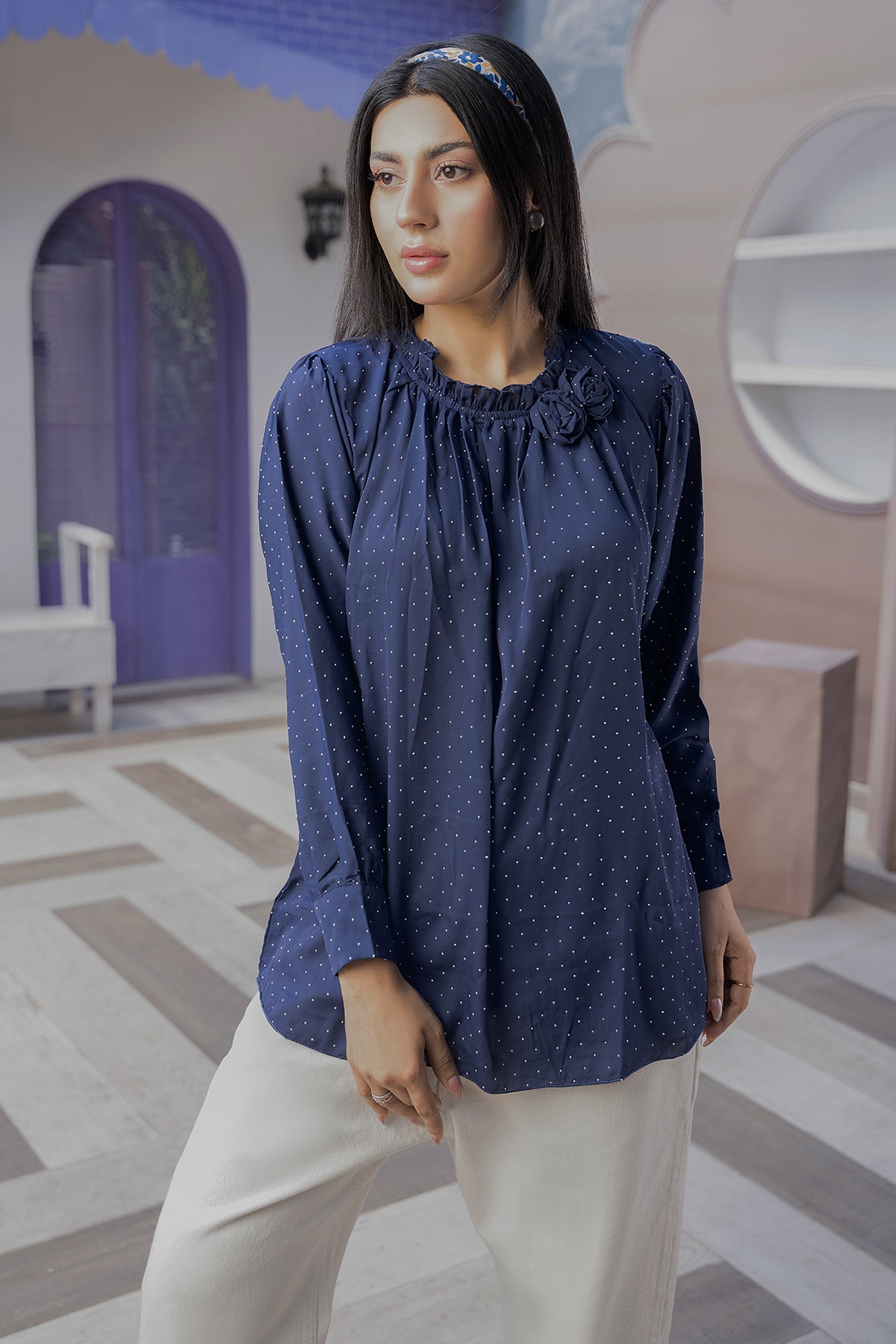 Grace Embellished Top (Midnight Blue)