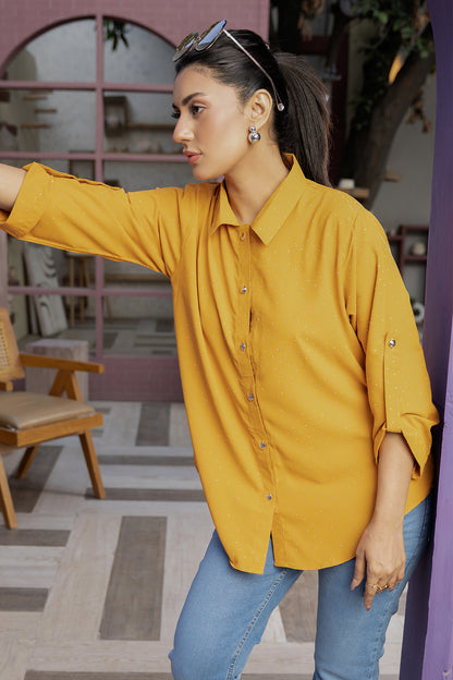 Celeste Glow Button Shirt ( Mustard Gold Top)