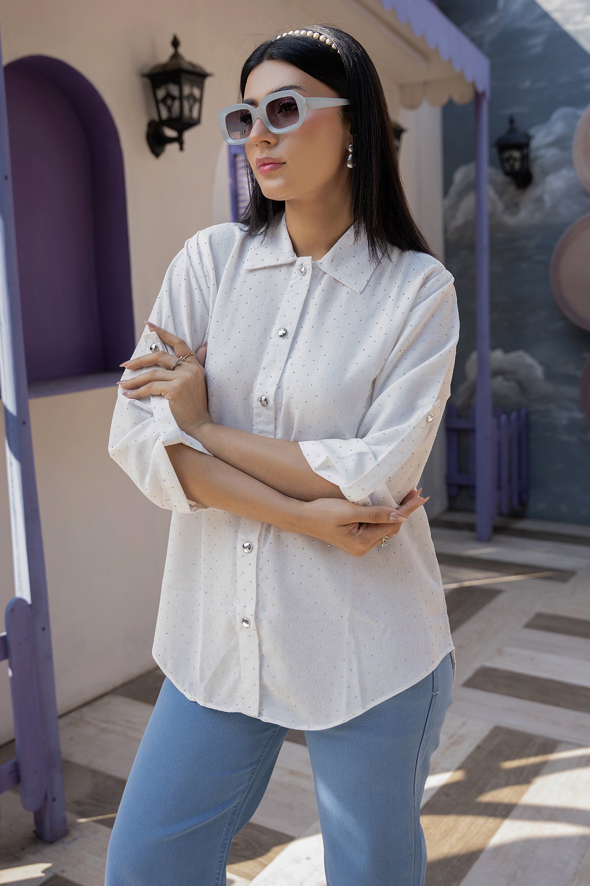 Celeste Glow Button Shirt (Classic White Top)