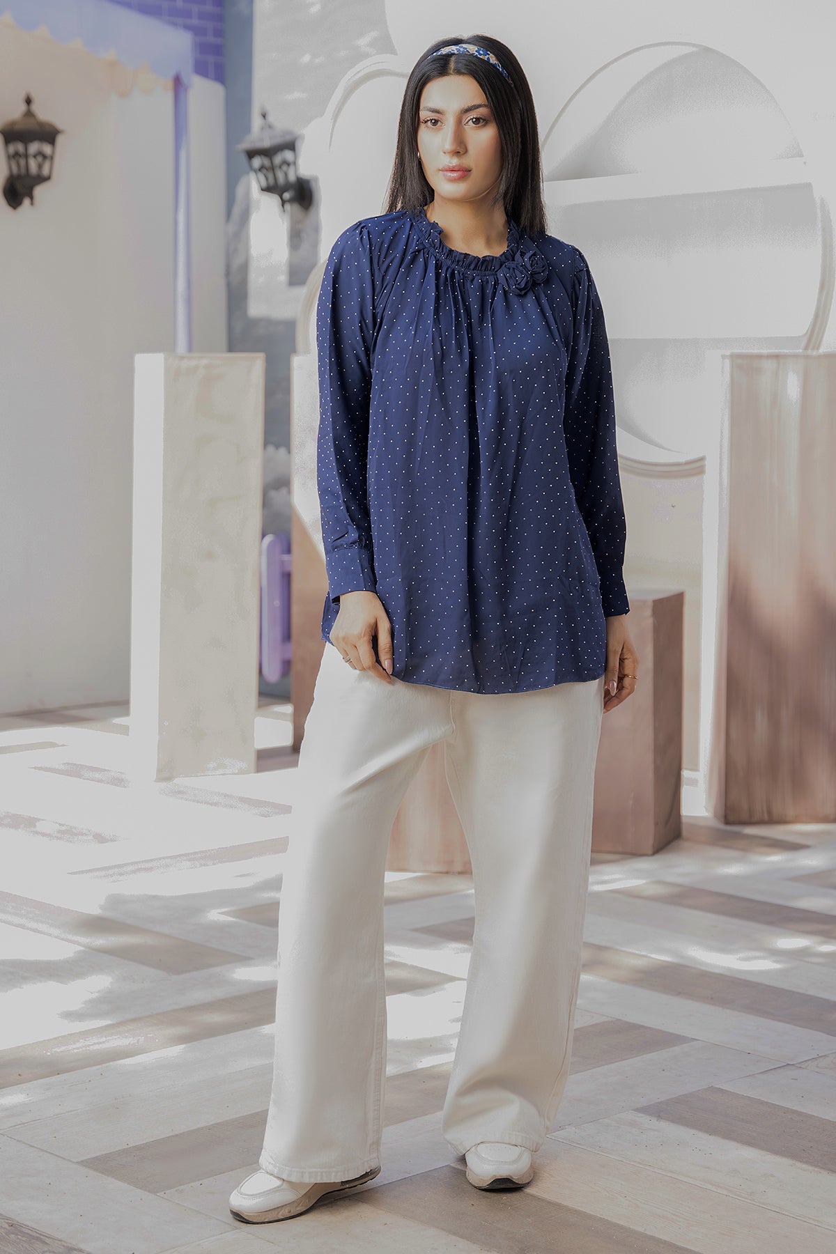 Grace Embellished Top (Midnight Blue)