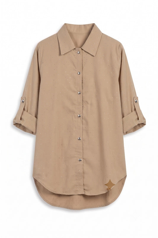Celeste Glow Button Shirt (Beige Nude Top)